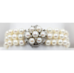 Triple Strand Pearl Bracelet with Pearl and Diamond Clasp