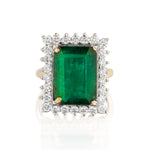 18kt Yellow Gold Green Emerald and Diamond Ring. 6.50ct Green Emerald.