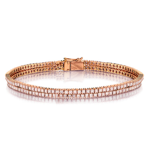 18kt Rose Gold Double Row Diamond Bracelet. 5.50ct Tw