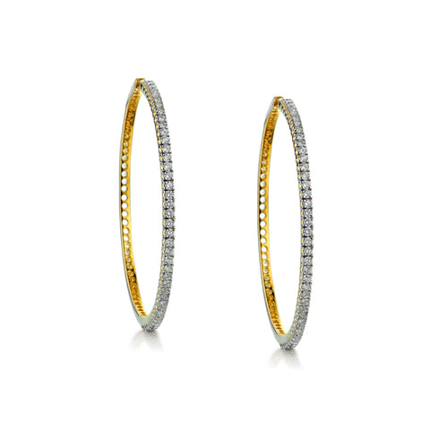 18kt Yellow Gold Diamond Large Hoop Earrings. 3.00ct Tw