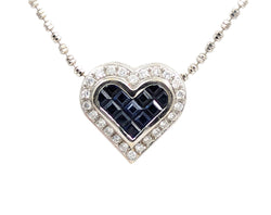 18kt White Gold Invisible Set Sapphire and Diamond Heart.
