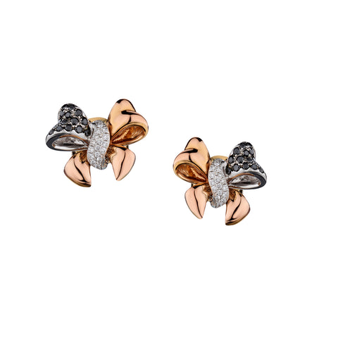 18kt  Rose Gold Black and White Diamond Bow Stud Earrings