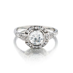 Art Deco Platinum Vintage Diamond Ring. Circa 1930. 1.25 European Cut Diamonds