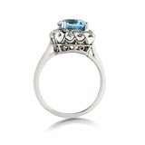 Platinum Vintage Ladies Aquamarine and Diamond Ring.