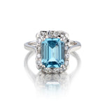 Platinum Vintage Ladies Aquamarine and Diamond Ring.