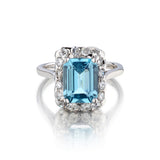 Platinum Vintage Ladies Aquamarine and Diamond Ring.