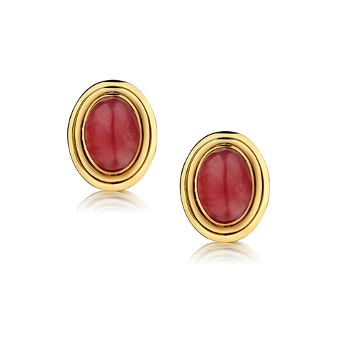 Ladies 18kt Yellow Gold Cabochon Red Carnelian Stud Earring.