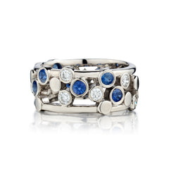 Unisex 18kt White Gold Blue Sapphire and Diamond "Bubble Ring"