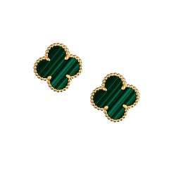 Van Cleef & Arpels 18kt Yellow Gold Vintage Alhambra Malachite Stone Earrings.