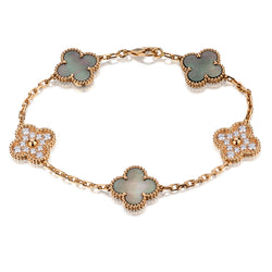 Van Cleef & Arpels 18kt Mother Of Pearl and Diamond Vintage Alhambra Bracelet.