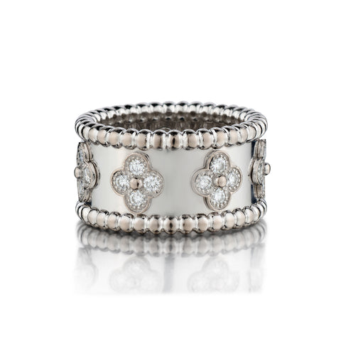 Van Cleef & Arpels Medium 18kt White Gold Perlee Ring.