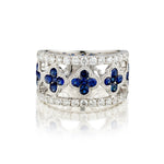 18kt White Gold Blue Sapphire and Diamond Clover Ring.