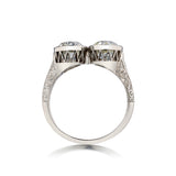 Platinum Toi et Moi Diamond Ring.  2 x 2.50ct Tcw European Cut Diamonds