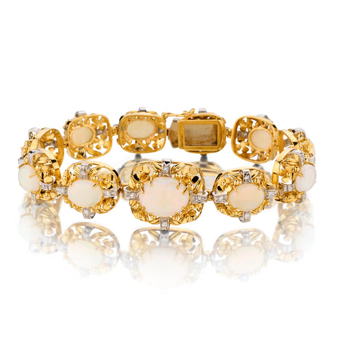 18kt Yellow Gold Opal and Diamond Bracelet. 34.19 grams