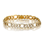 18kt Yellow Gold  Unisex Diamond Reversible Figaro Bracelet. 4.75 Tcw