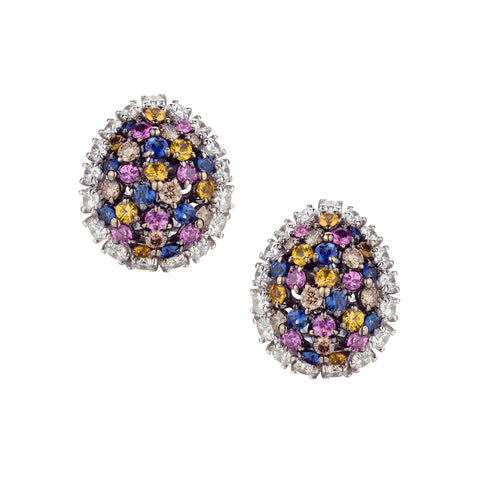 Leo Pizzo Multi Coloured Gemstone Stud Earrings. 18kt White Gold