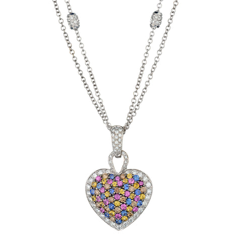 18kt Leo Pizzo "Amore" Diamond and Sapphire Puffy Heart Pendant.