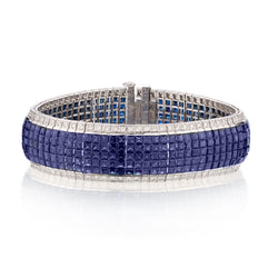 Square-Cut Blue Sapphire and Round Brilliant Cut Diamond Bracelet.