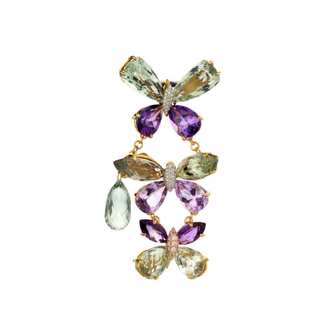 Whimsical Butterfly Coloured Stone and Diamond Brooch by Jaleh Farhadpour