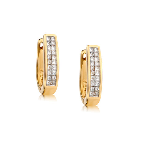 14kt Yellow Gold Diamond Hoop Earrings. 1.00ct Tw Princess Cut Diamonds.