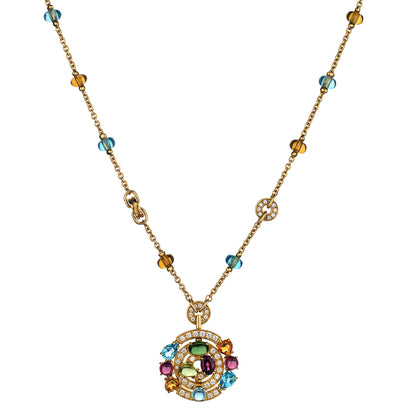 Bvlgari Signed Gem Set "Astrale" Pendant Necklace.18kt Yellow Gold