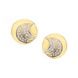 Ladies 18kt Yellow Gold Button and Diamond Half Moon Earrings.