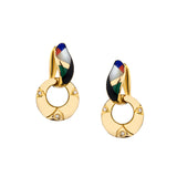 Asch Grossbordt 3 in 1 Huggies Earrings. Multi Stone Mosaic Inlay. 14kt Yellow Gold