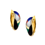 Asch Grossbordt 3 in 1 Huggies Earrings. Multi Stone Mosaic Inlay. 14kt Yellow Gold