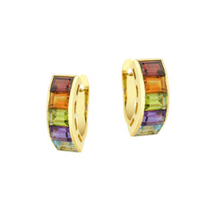 18kt Yellow Gold Multi Coloured Stone Hoop Earrings.