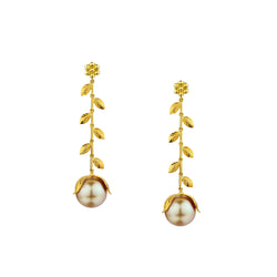 18kt Y/G Drop Pendant Earrings. 12.12mm Yellow South Sea Pearls.