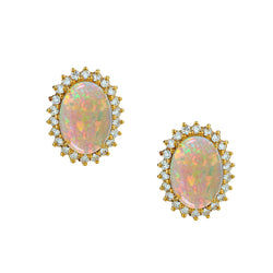 18kt Yellow Gold Opal and Diamond Stud Earrings.