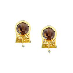 Unique 18kt Yellow Gold Smoky Topaz Earrings.