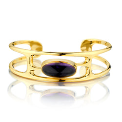 Sven Haugaard Denmark 14kt Yellow Gold and Amethyst Cuff Bangle. Circa 1960's