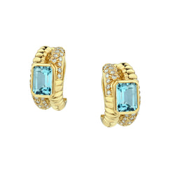 18kt Yellow Gold Aquamarine and Diamond Stud Earrings