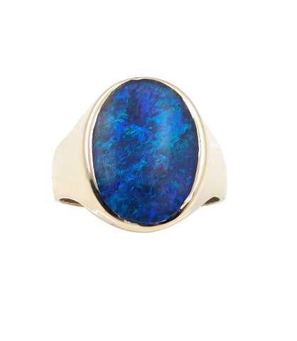 14kt Yellow Gold Mens Blue Fire Opal Ring.