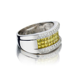 Unisex 18kt White Gold Diamond Band Featuring White and Yellow Diamonds