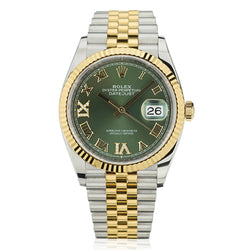 Gents Two Tone Rolex Olive Green Diamond Dial .