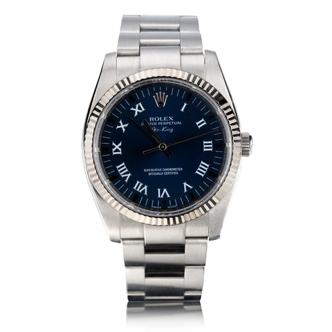 Rolex Air King Stainless Steel. Blue Roman Dial. 34mm. Ref: 114234