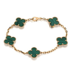 Van Cleef & Arpels 5 Motif 18kt Yellow Gold Malachite Vintage Alhambra Bracelet