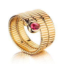 Bulgari Pink Tourmaline 18kt Yellow Gold Serpenti Tubogas Bracelet. Made in Italy