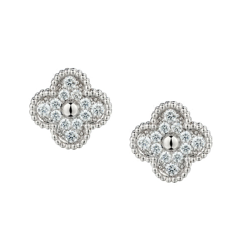 Van Cleef & Arpels 18kt White Gold Diamond Magic Alhambra Stud Earrings.