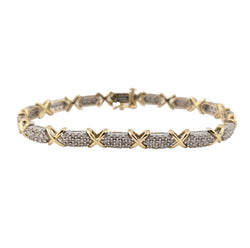 10kt White and Yellow Gold Diamond Pave Tennis Style Bracelet