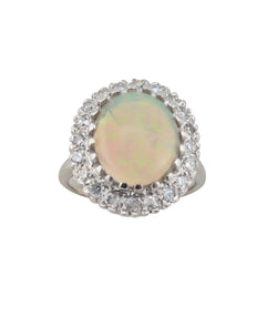 14kt White Golod Opal and Diamond Cluster Ring