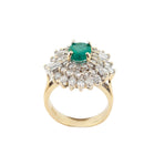 14kt Yellow Gold Diamond and Green Emerald Cluster Ring.