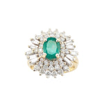 14kt Yellow Gold Diamond and Green Emerald Cluster Ring.