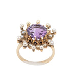 Victorian 10kt Yellow Gold Amethyst and Seed Pearl Ring.