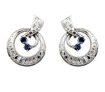 18kt White Gold Vintage Diamond and Sapphire Circular Earrings