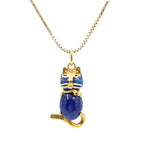 18kt Yellow Gold Lapis Lazuli Cat Pendant. Whimsical