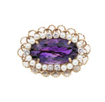 14kt Yellow Gold Amethyst and Pearl Brooch.