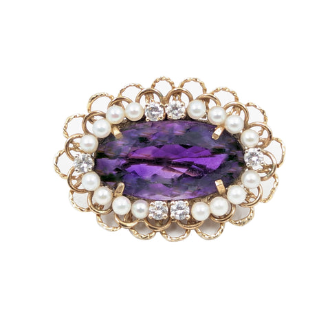 14kt Yellow Gold Amethyst and Pearl Brooch.